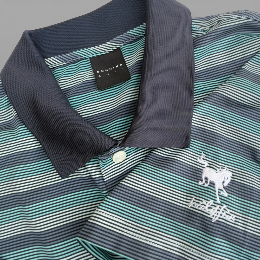 Dunning Golf Mens Large Blue Striped‎ Embroidered Wild Fire Golf Resort Logo